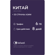 eSIM Telwel пакет Китай 6Гб 8 дней