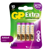 Батарейки GP ААА мизинчиковые алкалиновые Extra Alkaline, набор 4 шт (24AXA21-BC4)