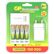 Зарядное устройство + аккумуляторы GP USB + 4 аккум. АAА (HR03) 1000mAh + адаптер (GP 100AAAHC/CPBA-2CR4)