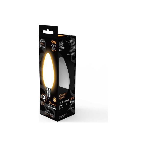 gauss-filament-svecha-9w-590lm-3000k-e14-milky-1-10-50-103201109