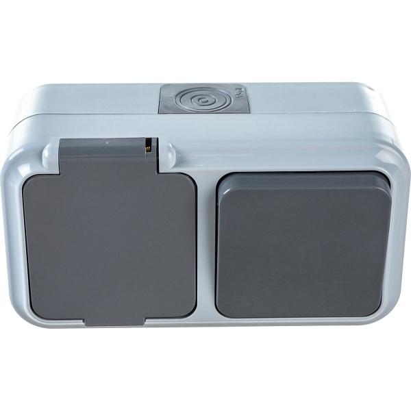 bylectrica-1-vyklyuchatel-rozetka-s-zazemlyayuschim-kontaktom-ou-ip54-seriya-praleska-akva-seryj-v-rts-657-03