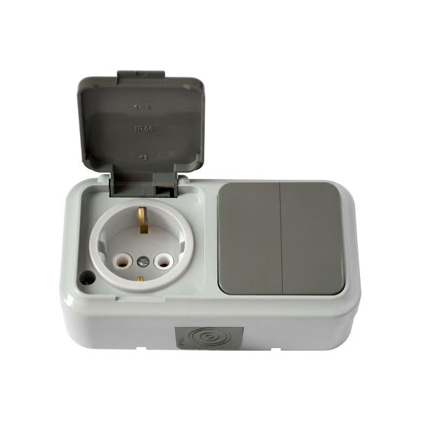 bylectrica-2-vyklyuchatelya-rozetka-s-zazemlyayuschim-kontaktom-ou-ip54-seriya-praleska-akva-seryj-2v-rts-659-03