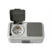 bylectrica-2-vyklyuchatelya-rozetka-s-zazemlyayuschim-kontaktom-ou-ip54-seriya-praleska-akva-seryj-2v-rts-659-03